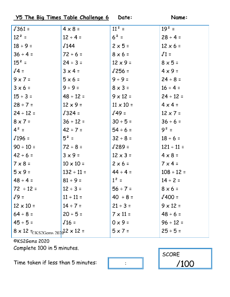 The Big Times Table Challenge 6