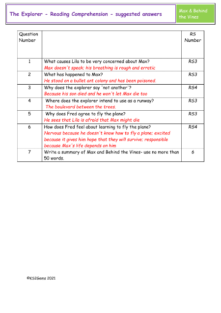 4. Reading Comprehension suggested answers