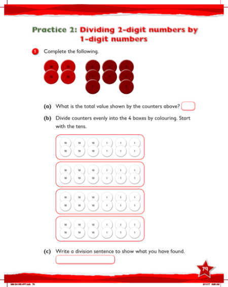 Work Book, Dividing 2-digit numbers by 1-digit numbers