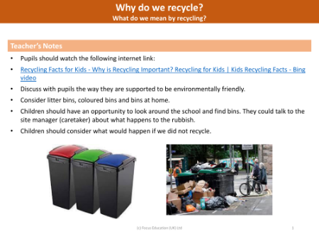What do we mean by Recycling? - Teacher's notes