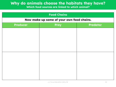 Create your own food chains - Worksheet