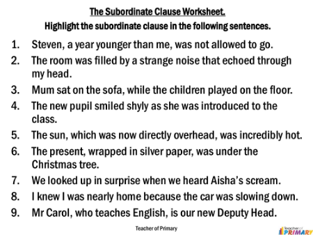 Autobiography - Lesson 4 - Subordinate Clause Worksheet