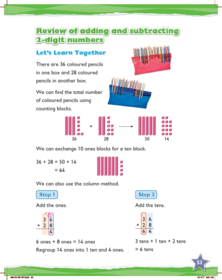 Learn together, Review of adding and subtracting 2-digit numbers