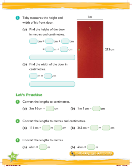 Practice, Converting between centimetres and metres, and between metres and kilometres