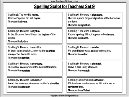 Spellings - Set 9 Teachers Script