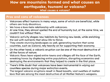 Pros and cons of volcanoes - Info sheet