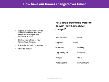Word sorts - How homes have changed