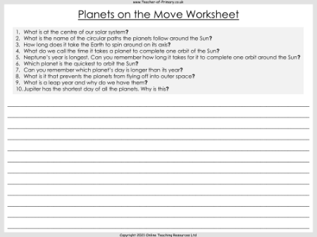 Planets on the Move - Worksheet