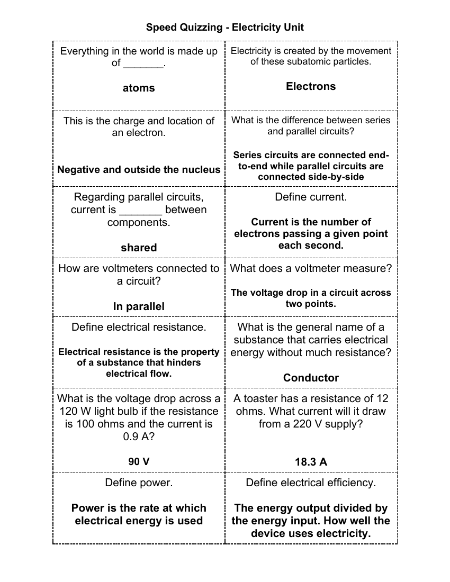 Electricity - Speed Quizzing