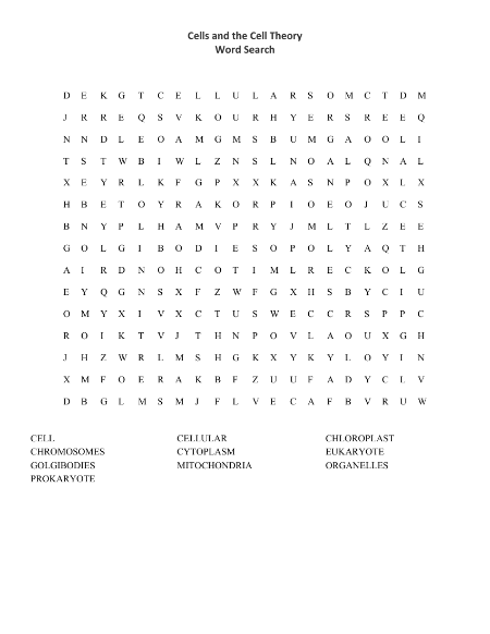 Cells and the Cell Theory - Word Search