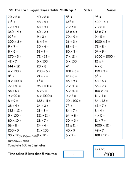 The Even Bigger Times Table Challenge 1