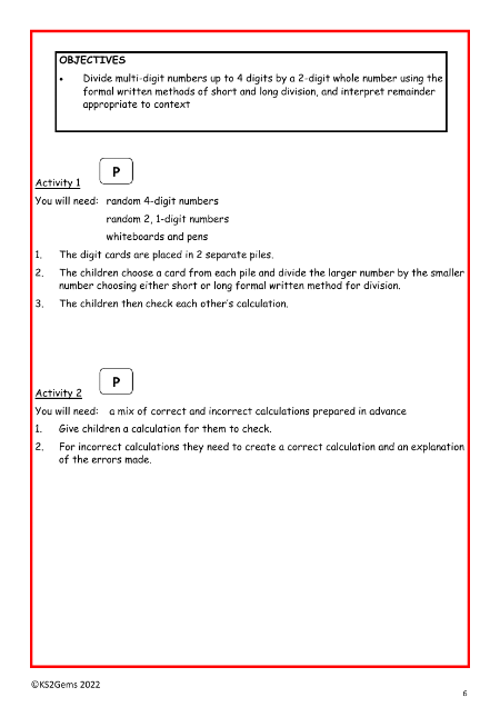 Short and long division worksheet