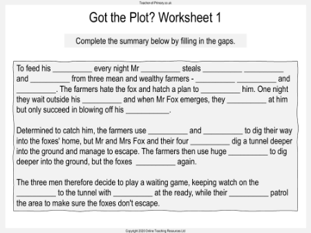 Fantastic Mr Fox - Lesson 11 - Got the Plot 1 Worksheet