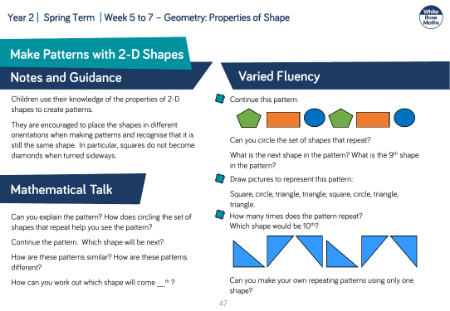 Make patterns with 2-D shapes: Varied Fluency