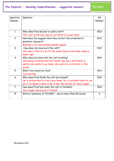 5. Reading Comprehension suggested answers