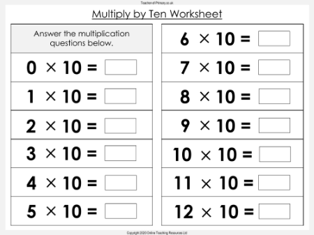 Multiply By Ten - Worksheet