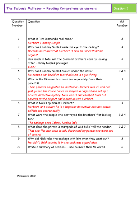 5. Reading Comprehension answers