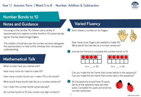 Number bonds to 10: Varied Fluency