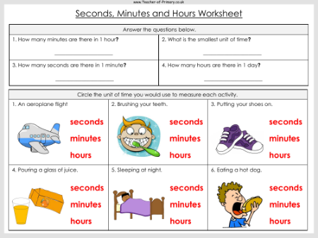 Seconds, Minutes and Hours - Worksheet
