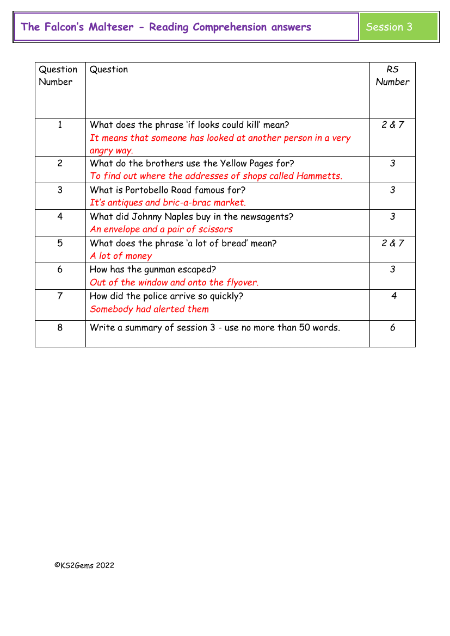 4. Reading Comprehension answers