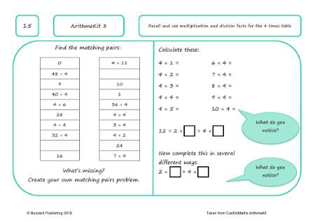 Recall and use multiplication and division facts for the 4Ã— table
