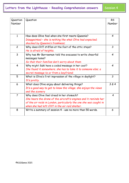 6. Reading Comprehension answers