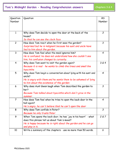 5. Reading Comprehension answers