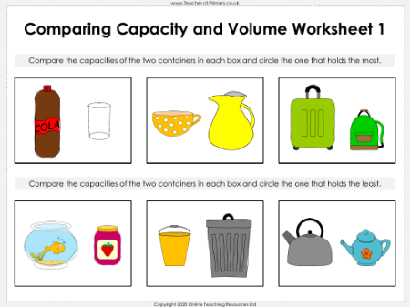 Comparing Capacity and Volume - Worksheet