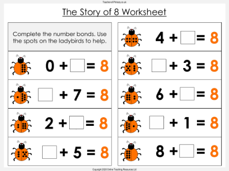Number Bonds - The Story of 8 - Worksheet