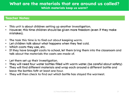 Which materials keep us warm? - Teacher notes