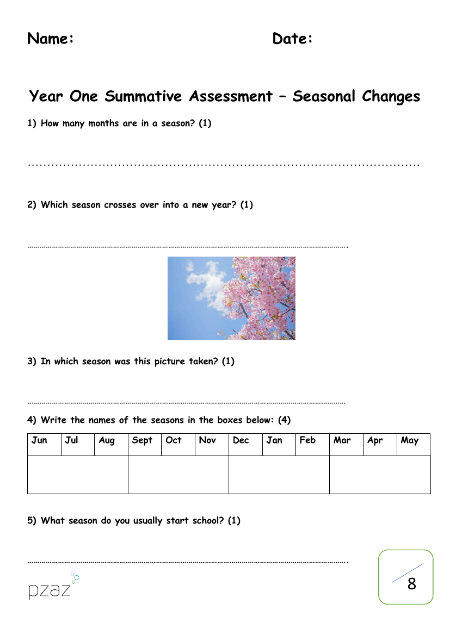 Seasonal Changes - Assessment