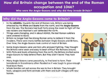 Why did the Anglo-Saxons come to Britain? - Info sheet