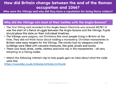 Why did the Vikings win most of their battles with the Anglo-Saxons? - Info pack