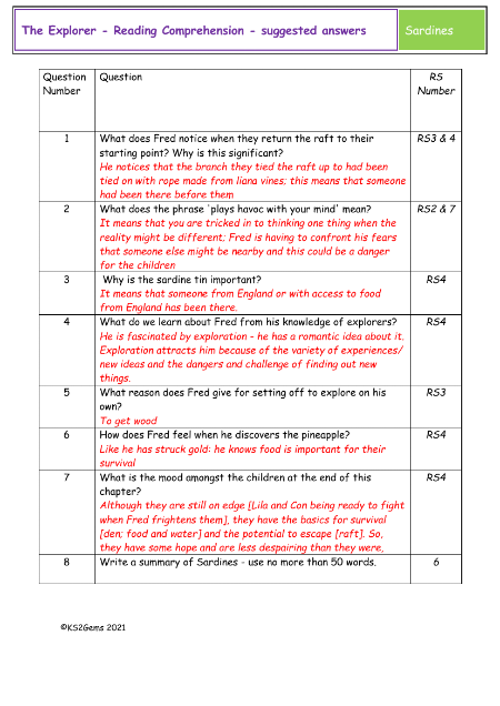 4. Reading Comprehension suggested answers