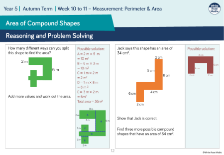 Area of compound shapes: Reasoning and Problem Solving