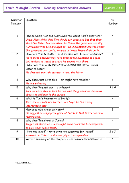 7. Reading Comprehension answers