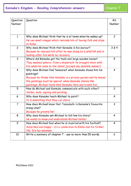 4. Reading Comprehension answers