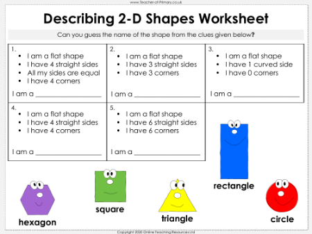 Describing 2-D Shapes - Worksheet