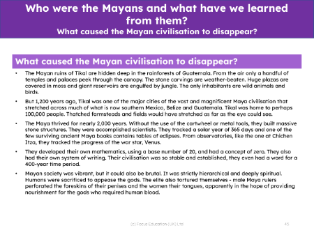 What causes the Maya civilisation to disappear? - Info pack