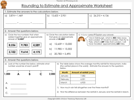 Rounding to Estimate and Approximate - Worksheet