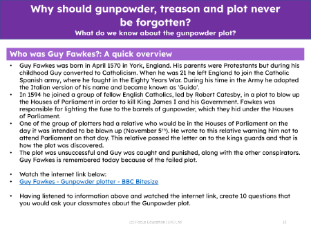 Guy Fawkes - Info sheet