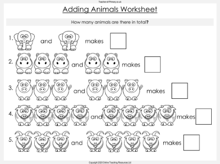 Adding Animals - Worksheet