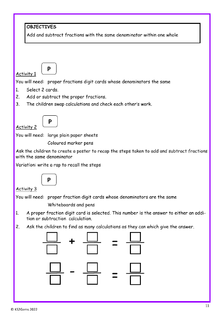 Add and subtract fractions with the same denominator worksheet
