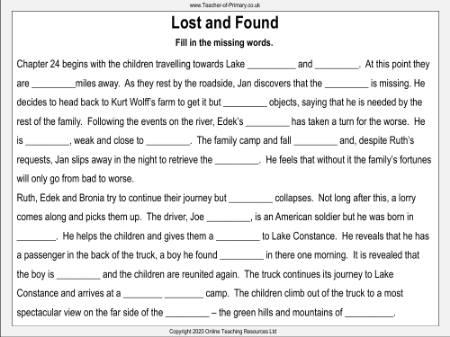 Lost and Found Worksheet