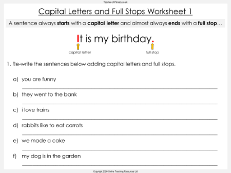 (remove - used in relation to 'full coverage') Stops and Capital Letters - Worksheet