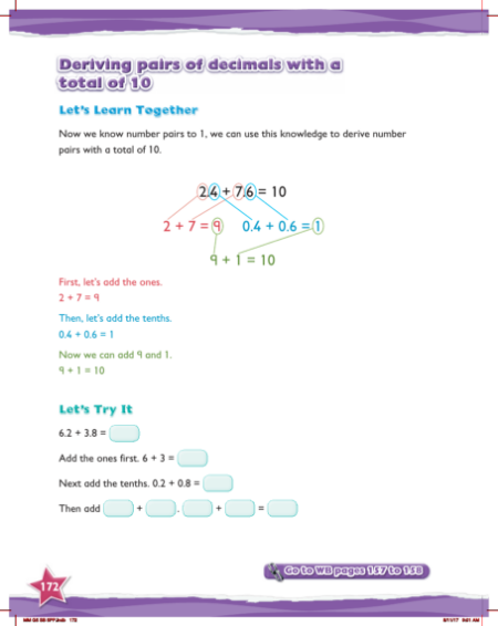 Try it, Review of finding pairs of 1-place decimals with a total of 1