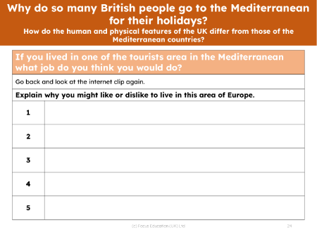 Explain why you might like or dislike living in the Mediterranean - Worksheet