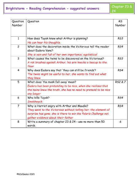 4. Reading Comprehension suggested answers