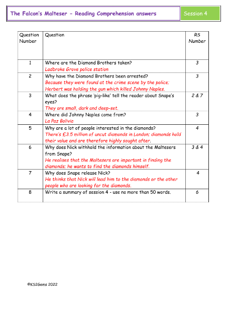 5. Reading Comprehension answers