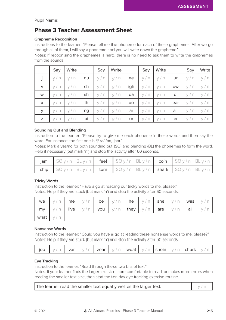 Phase 3 Teacher Assessment Sheet